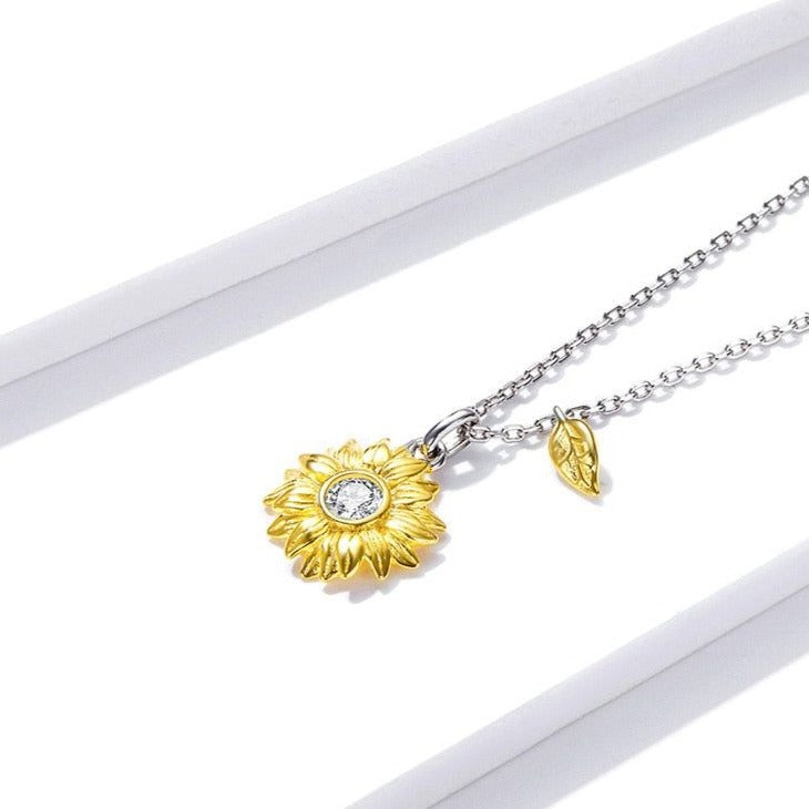 GZ308 - Sunflower Necklace - 925 Sterling Silver Charm Jewelry - Touchy Style .