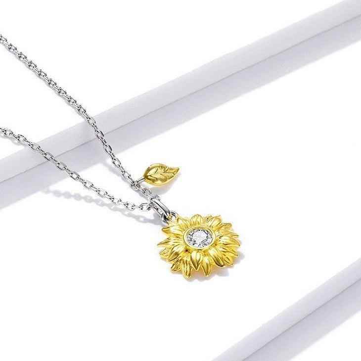 GZ308 - Sunflower Necklace - 925 Sterling Silver Charm Jewelry - Touchy Style .