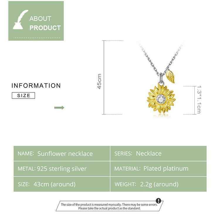 GZ308 - Sunflower Necklace - 925 Sterling Silver Charm Jewelry - Touchy Style