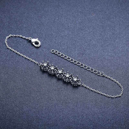 GZ314 - Silver Color Bracelet with Black Flowers - Charm Jewelry - Touchy Style .