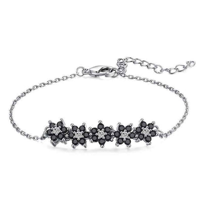 GZ314 - Silver Color Bracelet with Black Flowers - Charm Jewelry - Touchy Style