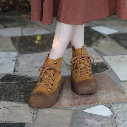 Handmade Brown Leather Flat Ankle Boots - TF143 Women&