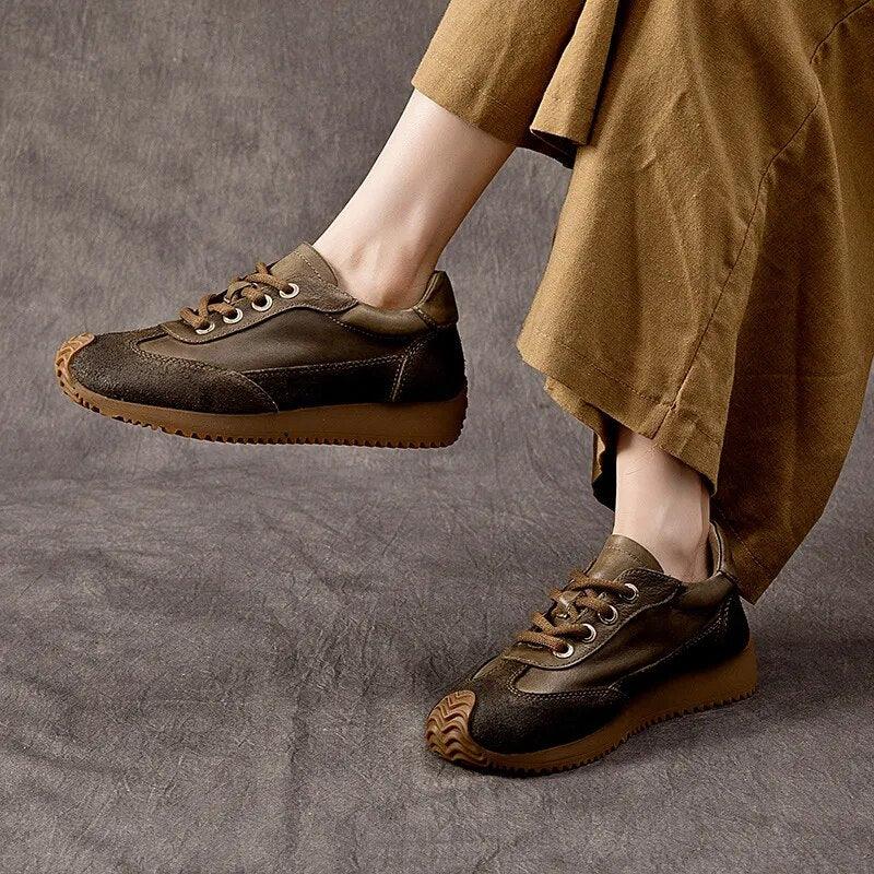 Handmade Leather Low Heels Sneaker - Women&