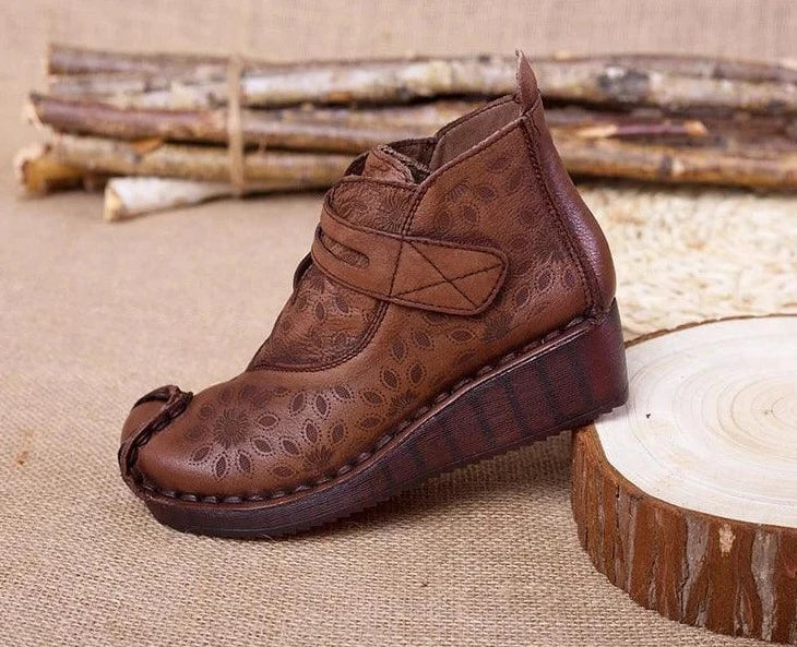 Handmade Leather Wedge Boots - Women&