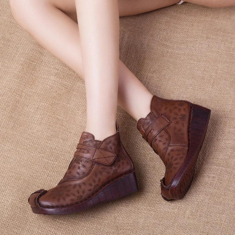 Handmade Leather Wedge Boots - Women&