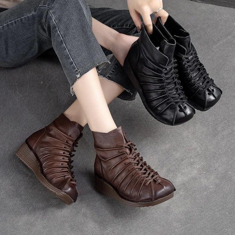 Soft Leather Women Knee-High Riding Boots Flat Heel Long Boots 2023 New  Fashion Retro Style Female Thigh High Western Boots - AliExpress