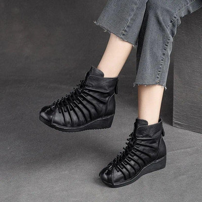 Handmade Leather Wedge Heels Ankle Boots - AZ332 Women&