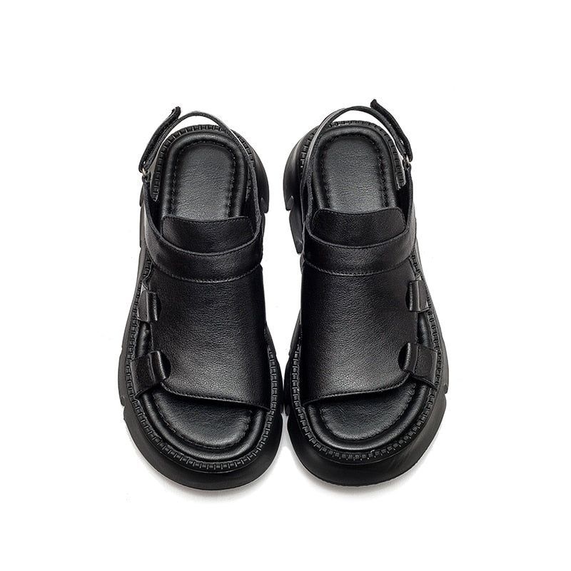 Handmade Leather Wedges Sandals - Women&