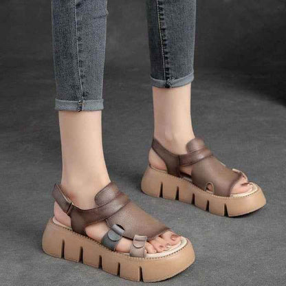 Handmade Leather Wedges Sandals - Women&