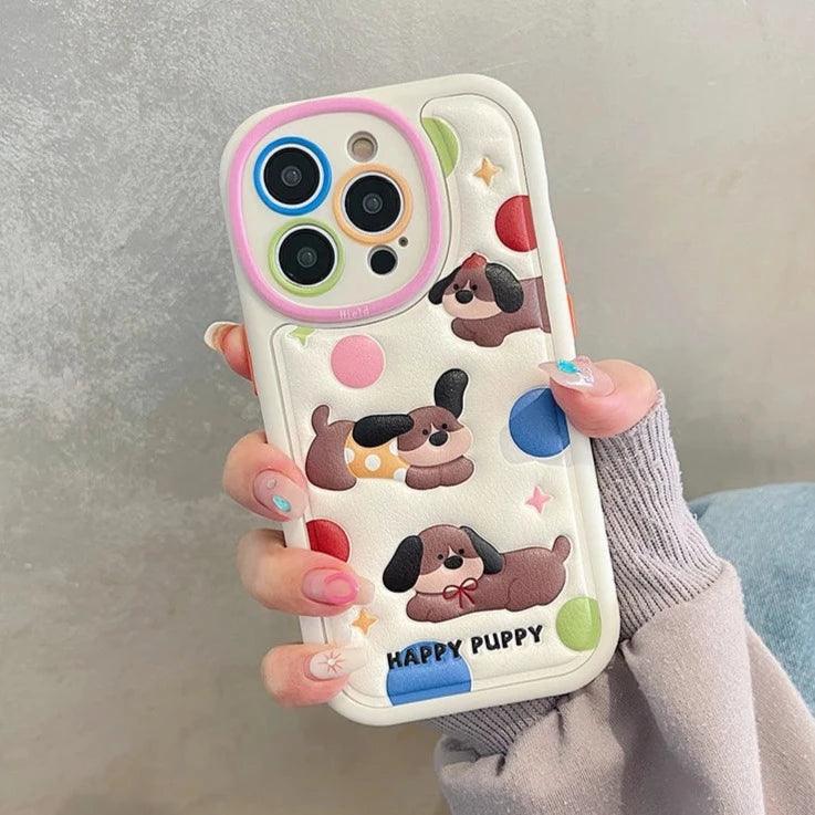 Happy Puppy Cute Phone Case For iPhone 15, 14, 13, 11, and 12 Pro Max - Touchy Style .