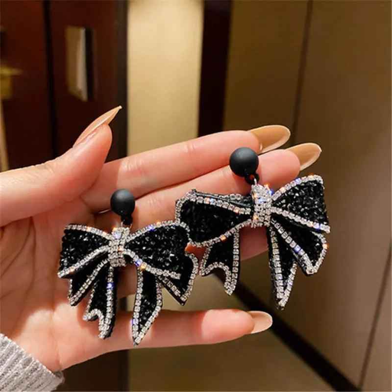 HE4524 Dangle Earring Charm Jewelry - Korean Style Black Bowknot - Touchy Style