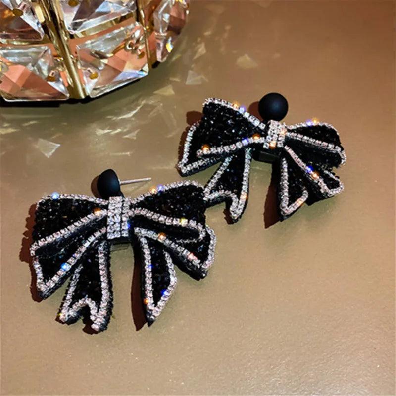 HE4524 Dangle Earring Charm Jewelry - Korean Style Black Bowknot - Touchy Style .