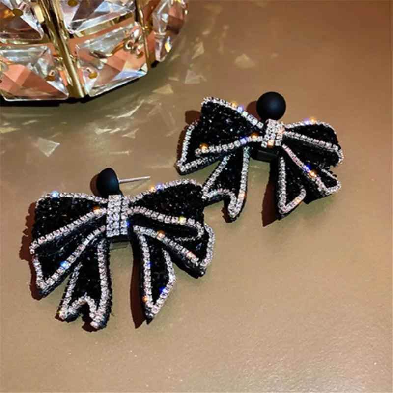 HE4524 Dangle Earring Charm Jewelry - Korean Style Black Bowknot - Touchy Style