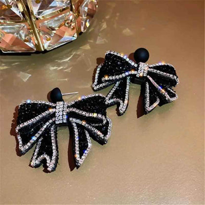 HE4524 Dangle Earring Charm Jewelry - Korean Style Black Bowknot - Touchy Style