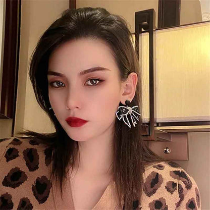 HE4524 Dangle Earring Charm Jewelry - Korean Style Black Bowknot - Touchy Style .