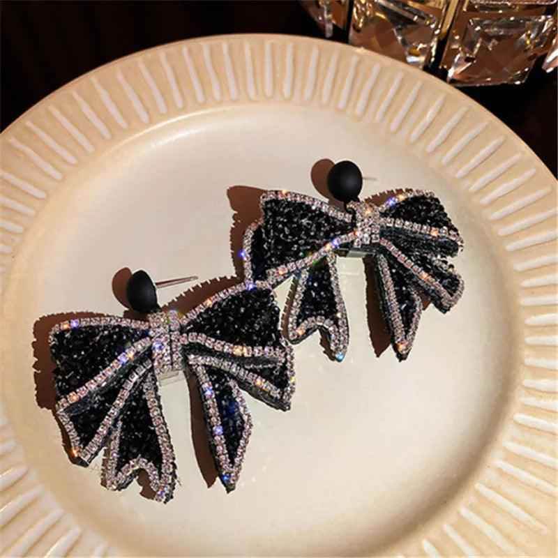 HE4524 Dangle Earring Charm Jewelry - Korean Style Black Bowknot - Touchy Style