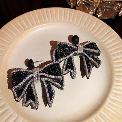HE4524 Dangle Earring Charm Jewelry - Korean Style Black Bowknot - Touchy Style