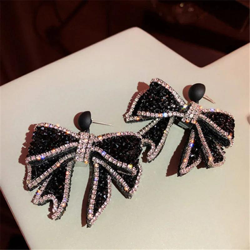 HE4524 Dangle Earring Charm Jewelry - Korean Style Black Bowknot - Touchy Style .