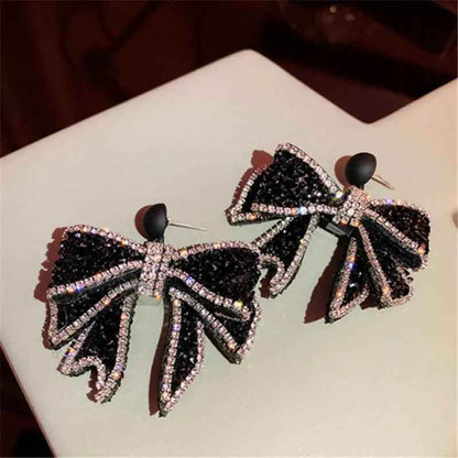 HE4524 Dangle Earring Charm Jewelry - Korean Style Black Bowknot - Touchy Style