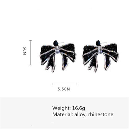 HE4524 Dangle Earring Charm Jewelry - Korean Style Black Bowknot - Touchy Style