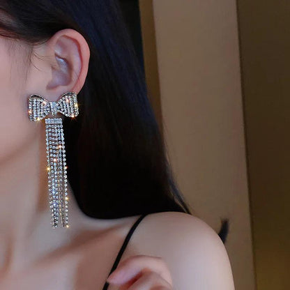 HE4940 Long Earring Charm Jewelry - Exquisite Bowknot Crystal Dangle Earrings - Touchy Style