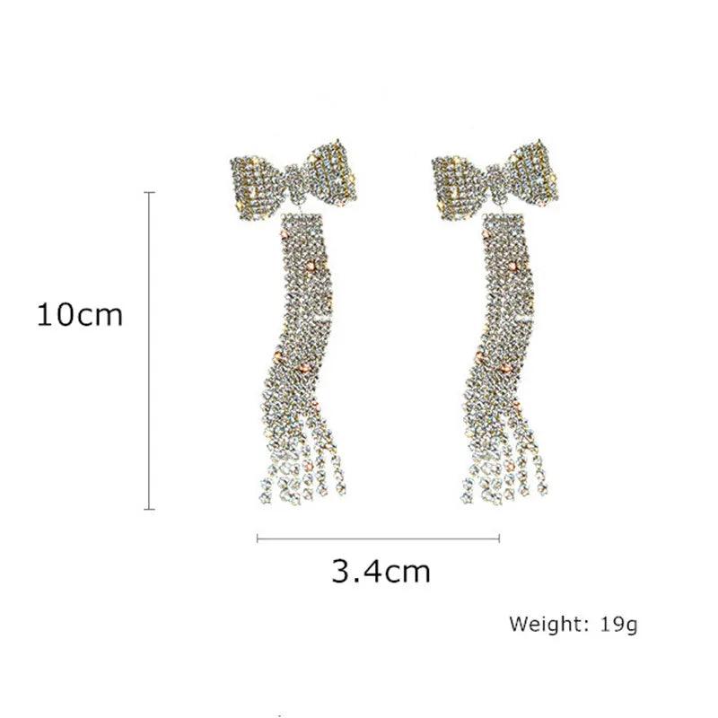 HE4940 Long Earring Charm Jewelry - Exquisite Bowknot Crystal Dangle Earrings - Touchy Style