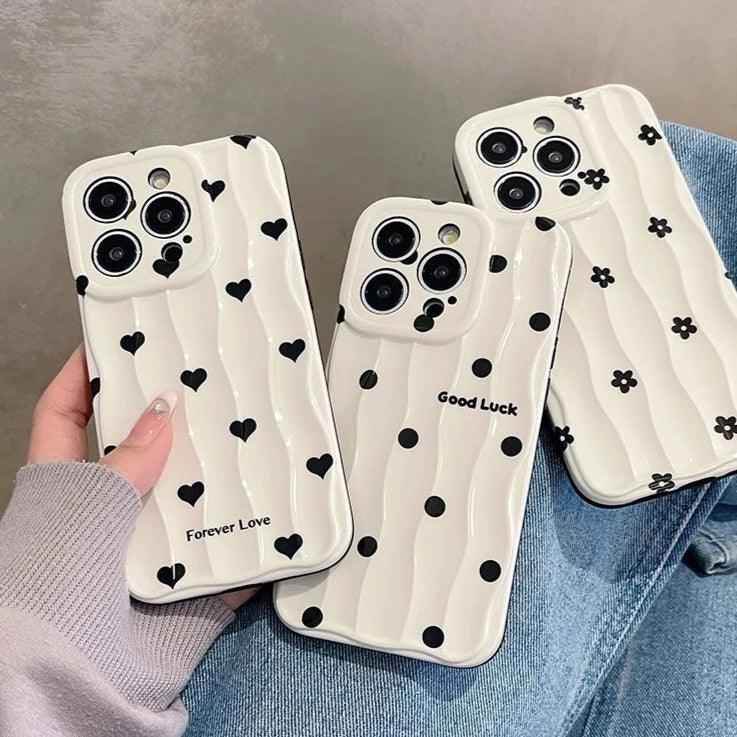 Heart Dot Flowers Water Ripple Cute Phone Cases for iPhone 11, 12, 13, 14, 15 Pro Max - Touchy Style .