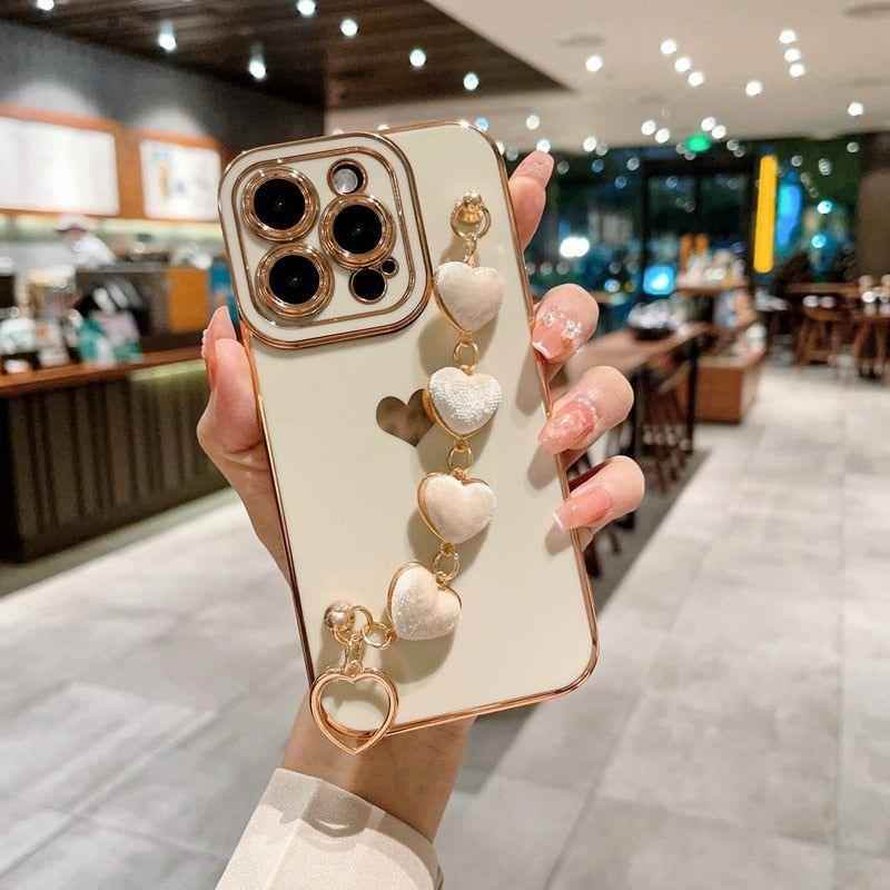 Heart of Gold: Mini Heart Plated Silicone Cute Phone Cases for iPhone 14, 13, 12 Pro, 11 Pro Max, and Plus - Touchy Style