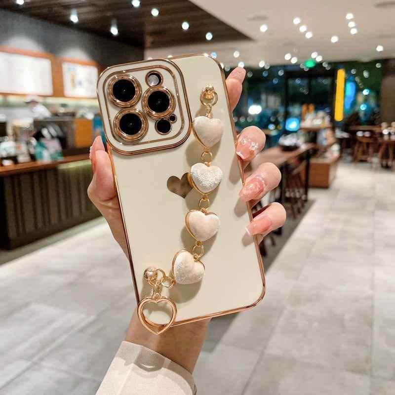 Heart of Gold: Mini Heart Plated Silicone Cute Phone Cases for iPhone 14, 13, 12 Pro, 11 Pro Max, and Plus - Touchy Style .