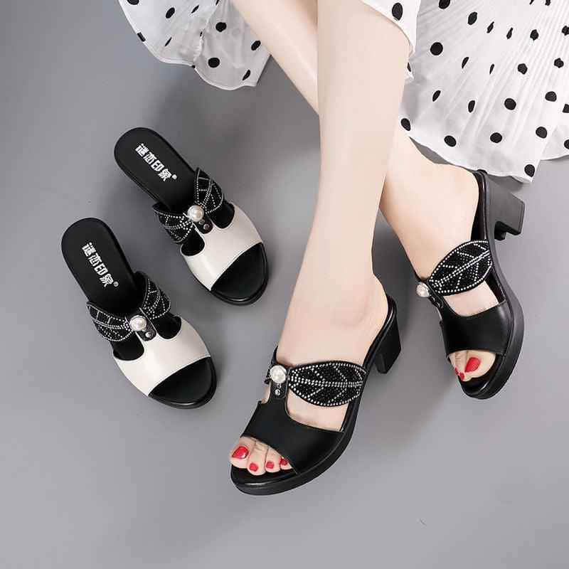 High Heel Rhinestone Leather Women&