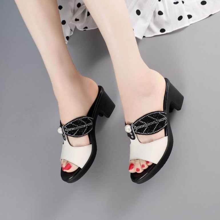 High Heel Rhinestone Leather Women&