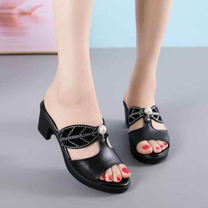 High Heel Rhinestone Leather Women&