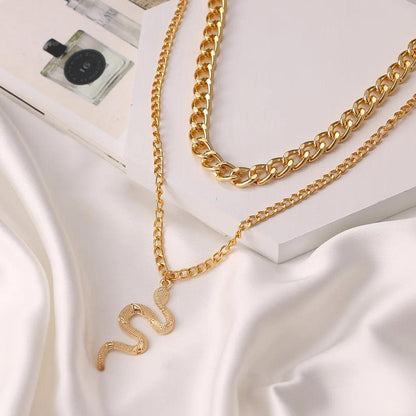 Hip Hop Gold Color Multilayer Snake Pattern Pendant Necklaces Charm Jewelry KOS0344 - Touchy Style .