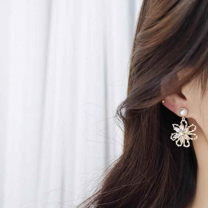 Hollow Flower Earring Charm Jewelry Mini Pearl Super Shine Earring #HY6E236 - Touchy Style .