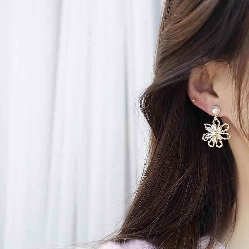 Hollow Flower Earring Charm Jewelry Mini Pearl Super Shine Earring #HY6E236 - Touchy Style .