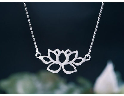Hollow Out Lotus Necklace - 925 Sterling Silver Charm Jewelry (GX326) - Touchy Style .