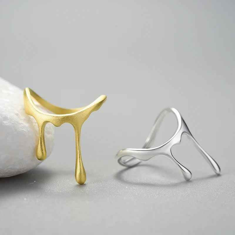 Honey Drops Asymmetric Charm Jewelry Set (LFJS0068) with 925 Sterling Silver Earrings and Rings - Touchy Style