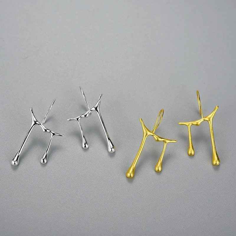 Honey Drops Asymmetric Charm Jewelry Set (LFJS0068) with 925 Sterling Silver Earrings and Rings - Touchy Style