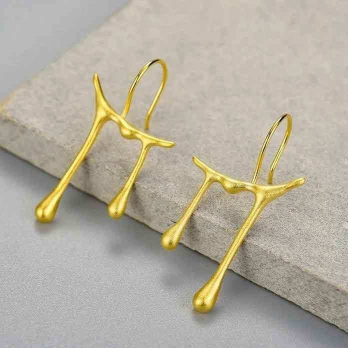 Honey Drops Asymmetric Charm Jewelry Set (LFJS0068) with 925 Sterling Silver Earrings and Rings - Touchy Style