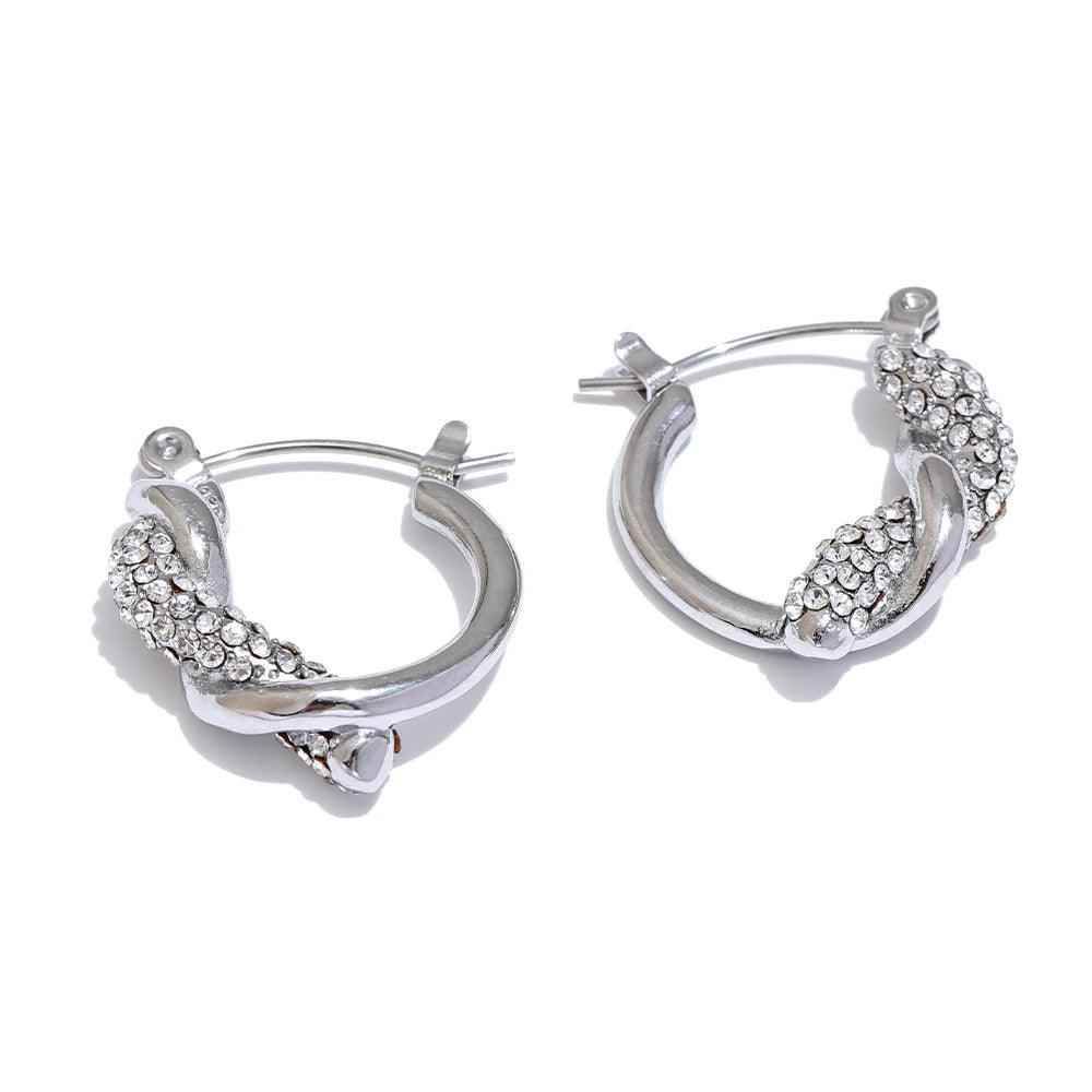 Hoop Earrings Charm Jewelry - Stainless Steel, Cubic Zirconia - Twisted Hollow - TSJ32 - Touchy Style