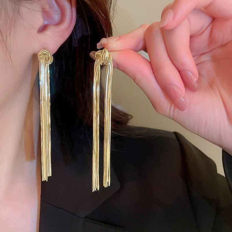 Hyperbole Long Metal Tassel Drop Earrings Charm Jewelry - FV205 - Touchy Style