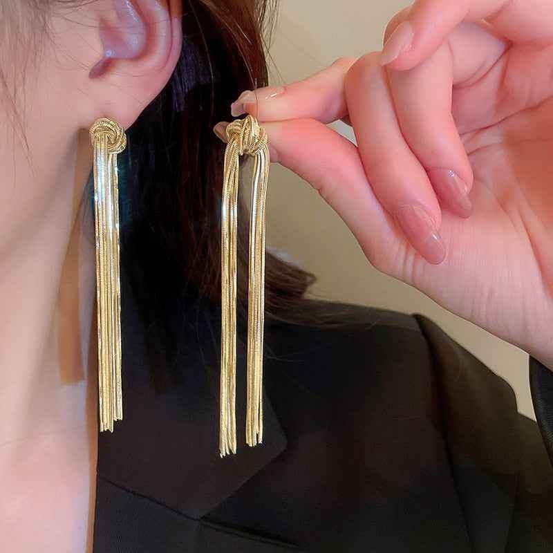 Hyperbole Long Metal Tassel Drop Earrings Charm Jewelry - FV205 - Touchy Style .