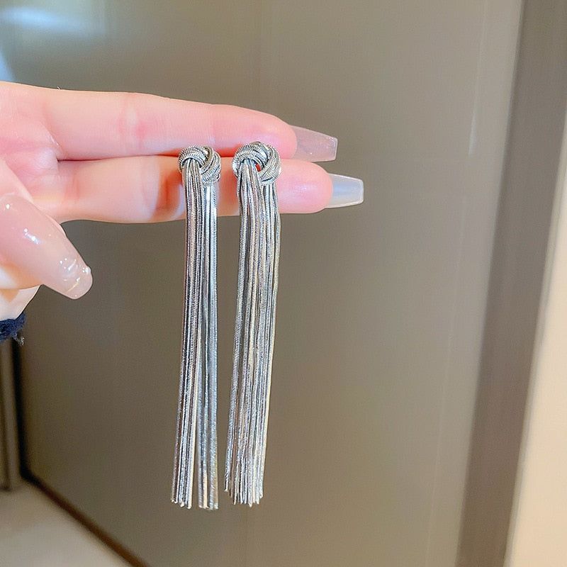 Hyperbole Long Metal Tassel Drop Earrings Charm Jewelry - FV205 - Touchy Style .