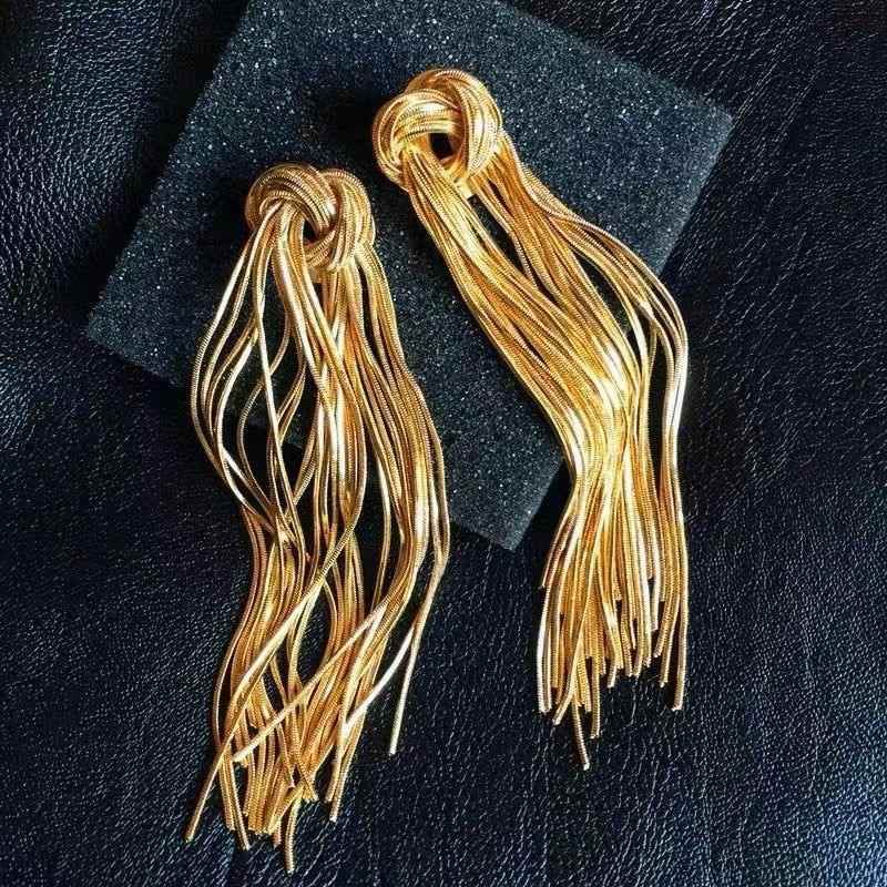 Hyperbole Long Metal Tassel Drop Earrings Charm Jewelry - FV205 - Touchy Style