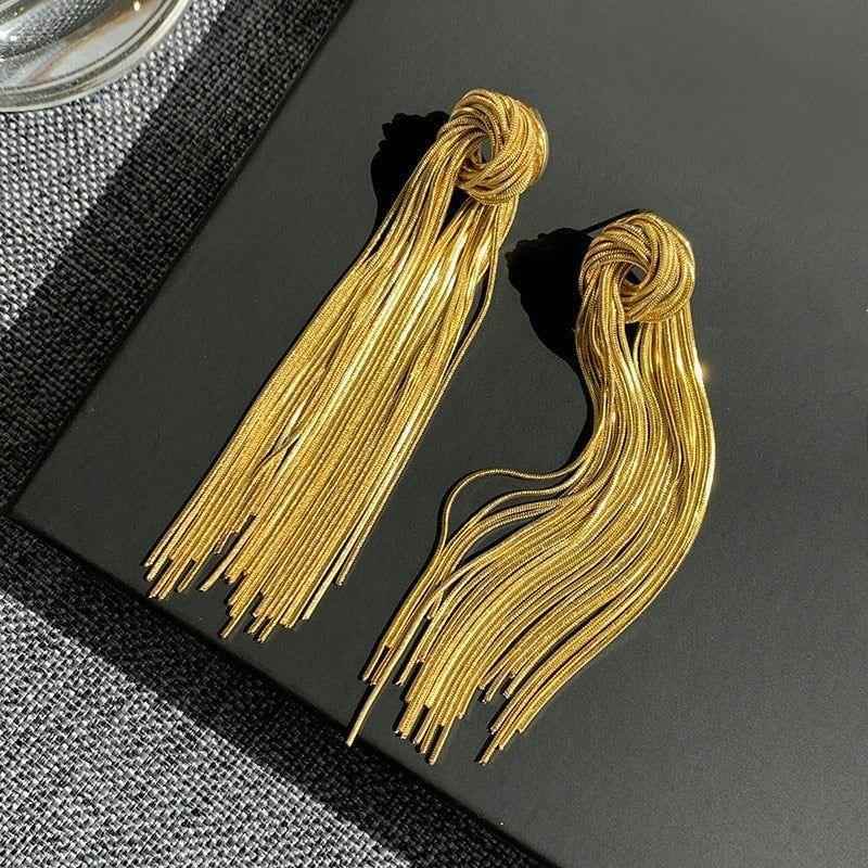 Hyperbole Long Metal Tassel Drop Earrings Charm Jewelry - FV205 - Touchy Style