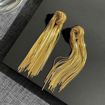 Hyperbole Long Metal Tassel Drop Earrings Charm Jewelry - FV205 - Touchy Style