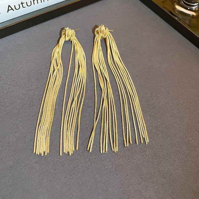 Hyperbole Long Metal Tassel Drop Earrings Charm Jewelry - FV205 - Touchy Style .