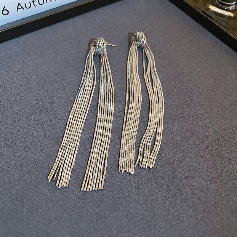 Hyperbole Long Metal Tassel Drop Earrings Charm Jewelry - FV205 - Touchy Style .
