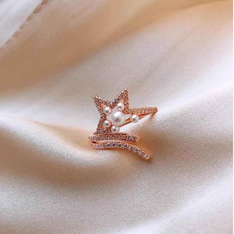 Incomplete Star Pearl Zircon Golden Opening Finger Rings Charm Jewelry RCJXYO18 - Touchy Style