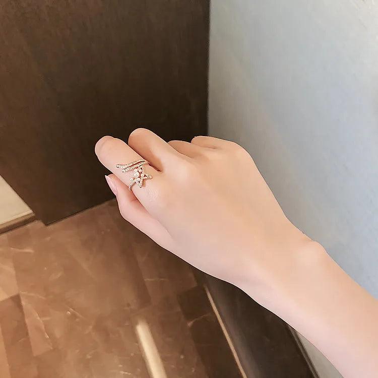 Incomplete Star Pearl Zircon Golden Opening Finger Rings Charm Jewelry RCJXYO18 - Touchy Style